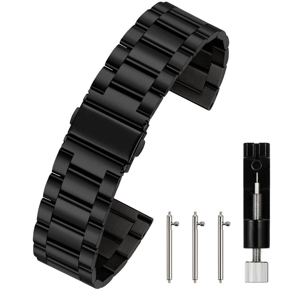 [Australia] - Berfine Quick Release Watch Strap,16mm 18mm 20mm 22mm 24mm Premium Solid Stainless Steel Watch Band Replacement Black 