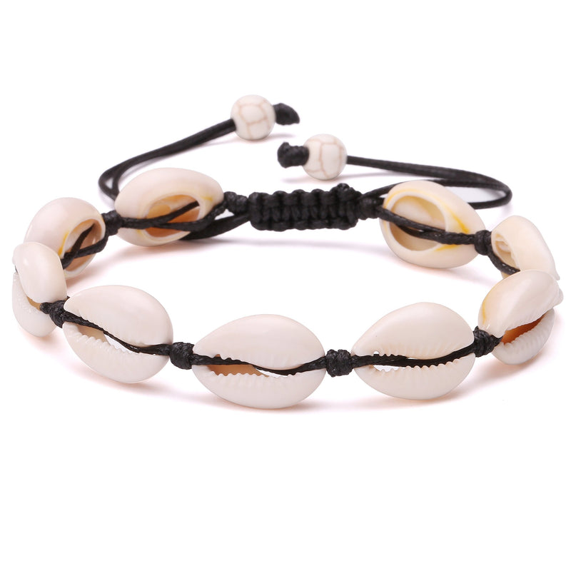 [Australia] - POTESSA Natural Cowrie Beads Shell Anklet Bracelet Handmade Beach Foot Jewelry Hawaiian Jamaican Style Adjustable for Women Unisex Black 