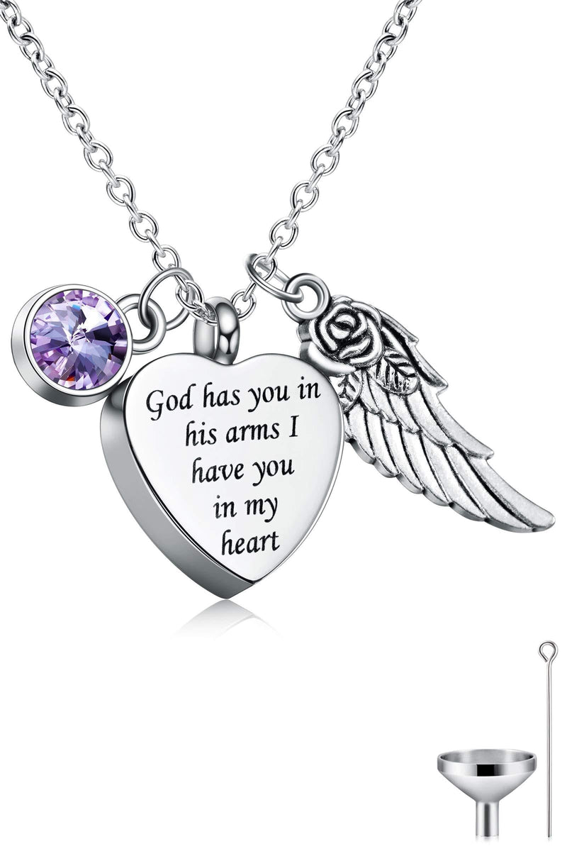 [Australia] - Cat Eye Jewels Memorial Cremation Urn Necklace Keepsake Angel Wing Heart Pendant Ash Holder Necklaces for Ashes for Men Women with Funnel Kit June 