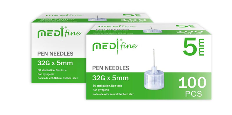 [Australia] - MedtFine Pen Needles 32G 5mm（3/16") 200 Pieces (2x100) 