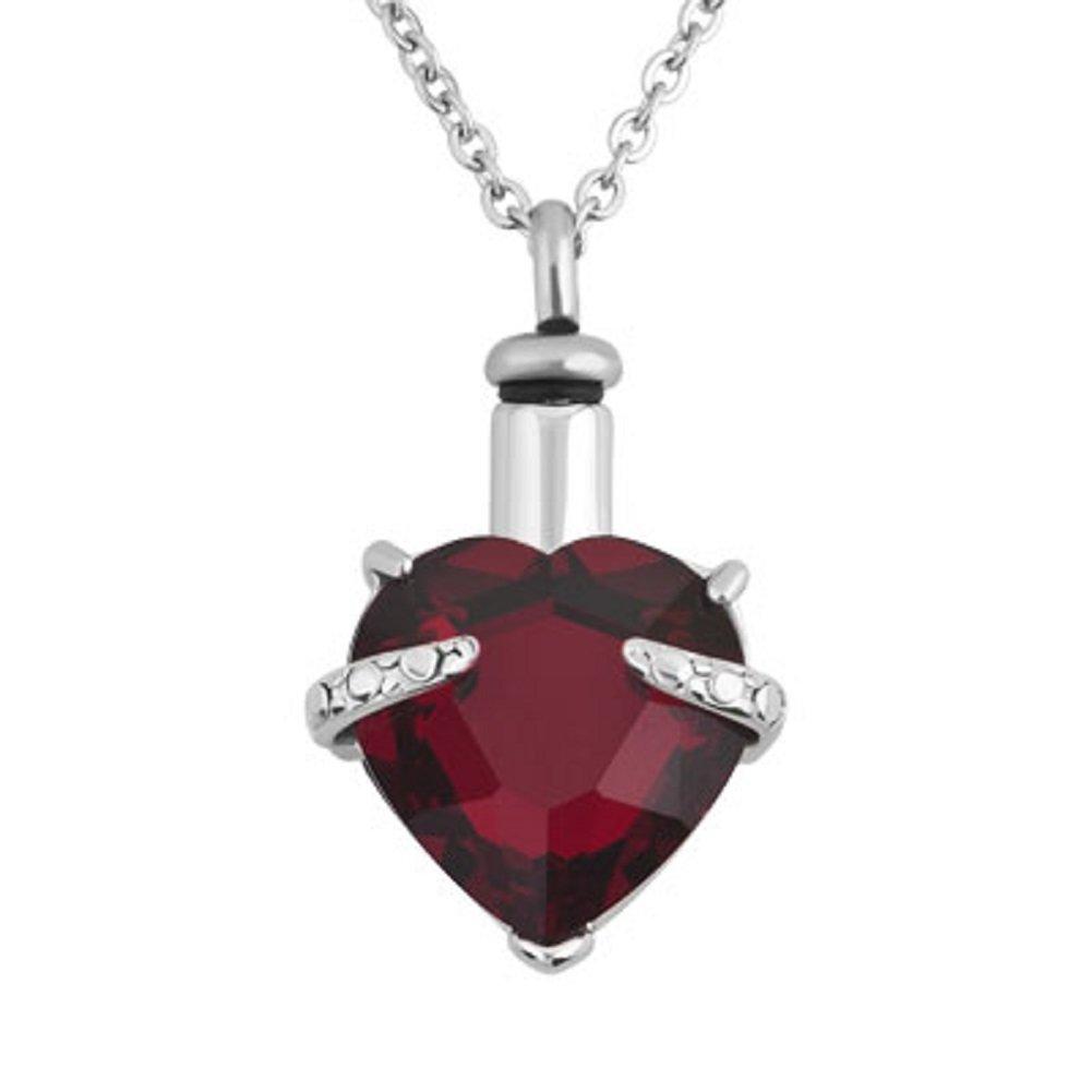 [Australia] - JewelryHouse Urn Necklace Memorial Ashes 12 Colors Birthstone Crystal Holder Cremation Keepsakes Heart Love Necklace Deep Red 