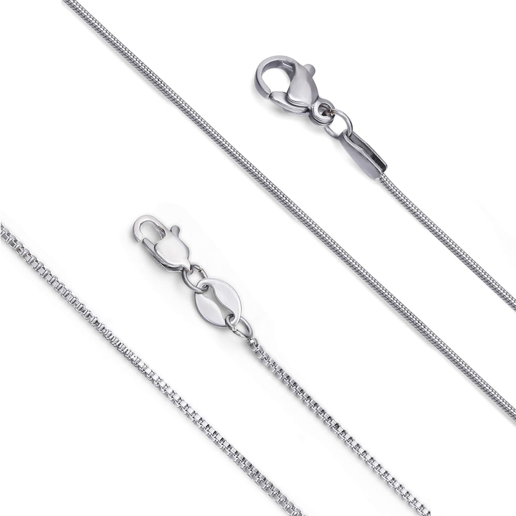 [Australia] - LOLIAS 2 Pcs Stainless Steel 1mm Round Snake Chain Box Chain Necklace Super Thin & Strong,16-30 Inch 28.0 Inches 