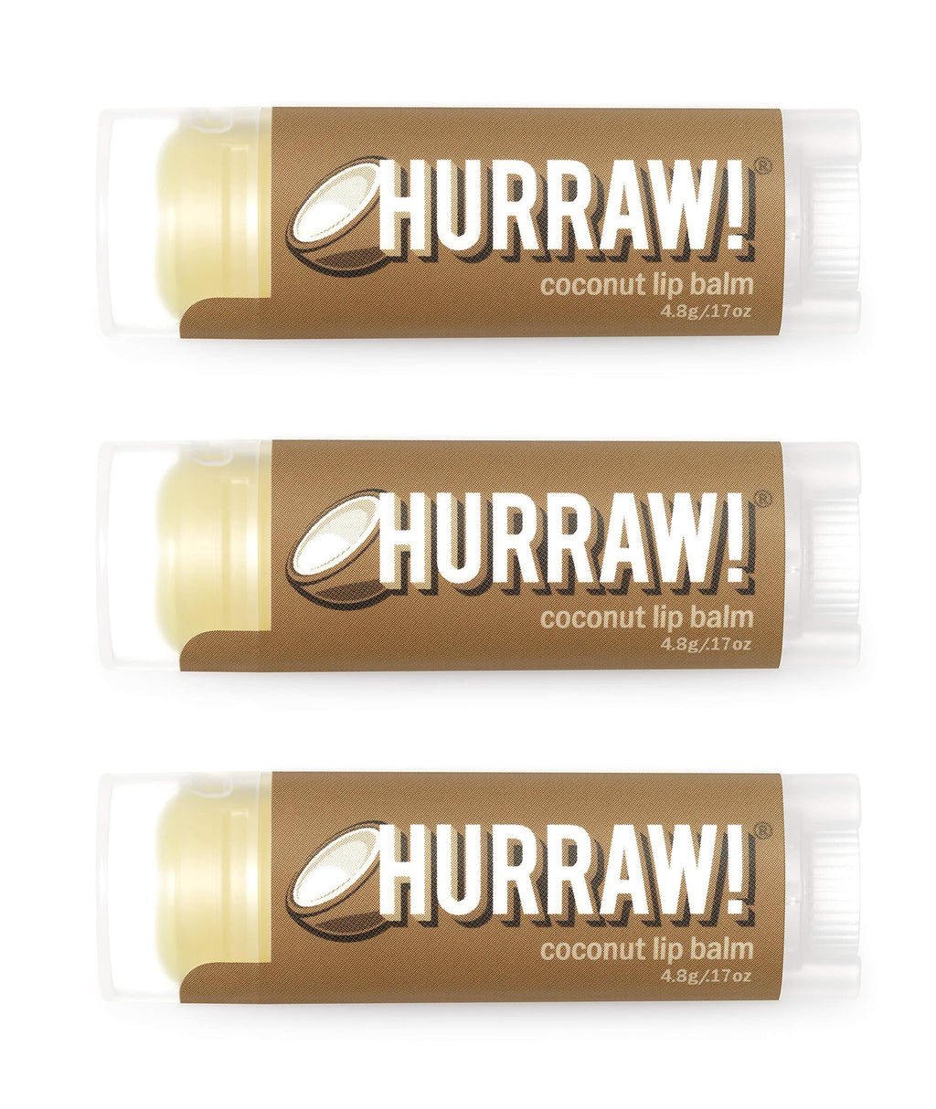 [Australia] - Hurraw! Coconut Lip Balm, 3 Pack: Organic, Certified Vegan, Cruelty and Gluten Free. Non-GMO, 100% Natural Ingredients. Bee, Shea, Soy and Palm Free. Made in USA 