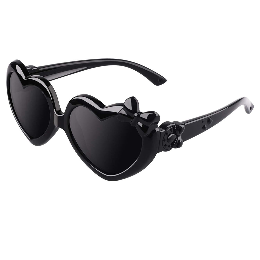 [Australia] - CGID Soft Rubber Kids Cute Heart Polarized Sunglasses UV400 for Children Age 3-10, K78 Glossy Black Black 