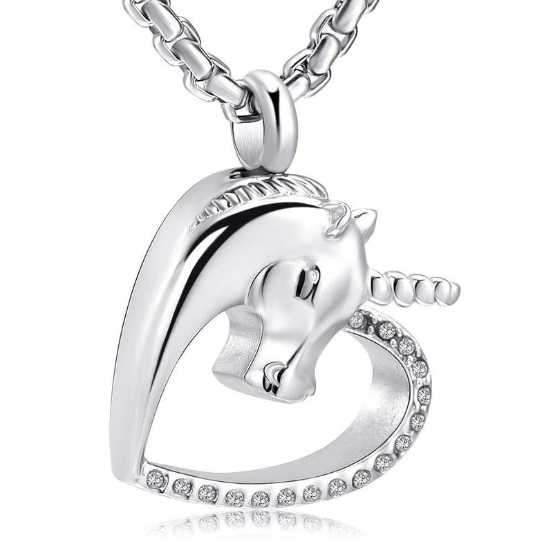 [Australia] - Unicorn in My Heart Stainless Steel Cremation Necklace Urn Pendant for Ashes for Women/Child Memorial Jewelry Keepsake Festival Gifts 