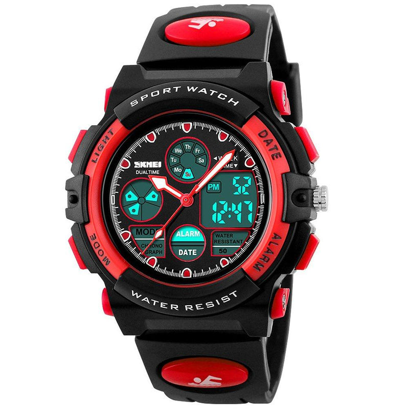 [Australia] - eYotto Kids Sports Watch Waterproof Boys Multi-Function Analog Digital Wristwatch LED Alarm Stopwatch Red 