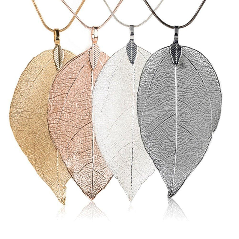 [Australia] - COLORFUL BLING Long Leaves Pendant Necklace Handmade Boho Leaf Sweater Chain Rose gold 