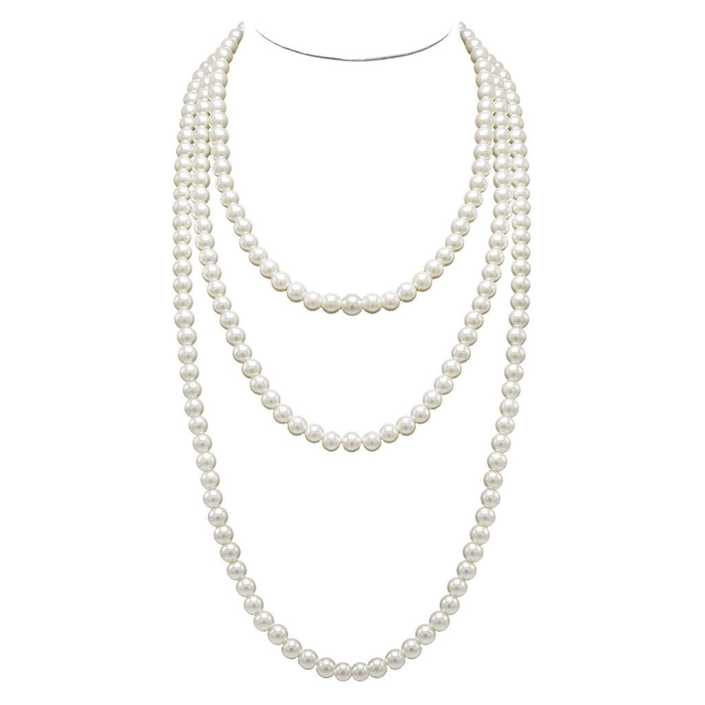 [Australia] - T-Doreen Long Pearl Necklace for Women Girls 69 Inch Layered Strands Necklace Cream 