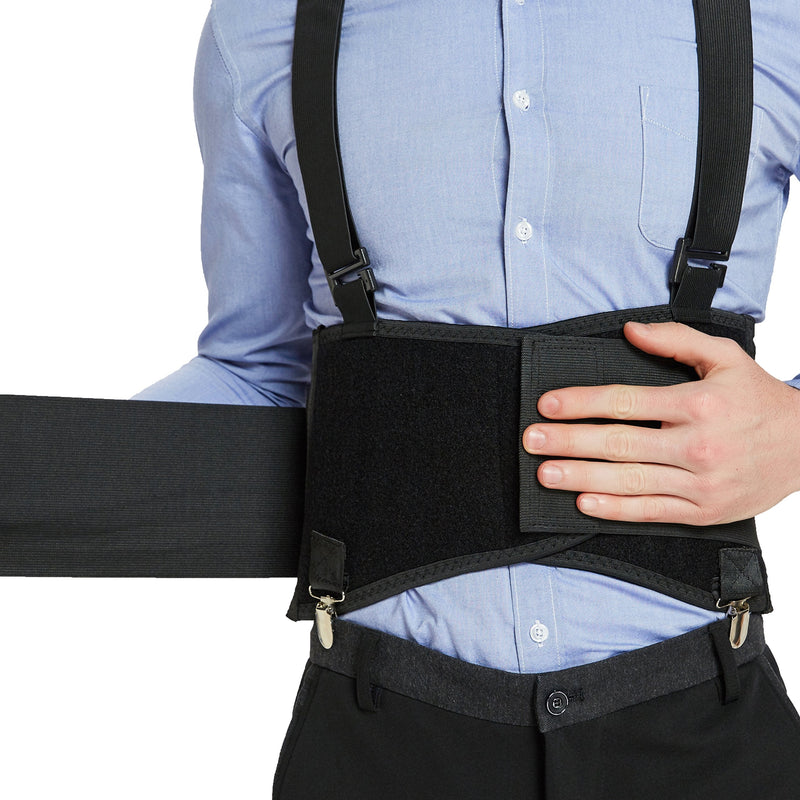 [Australia] - NeoTech Care Lumbar Brace with Removable Pants Clips & Detachable Suspenders - Back Support Belt - Adjustable, Light, Breathable - Shoulder Holsters - Work, Posture - Black (Size L) Large (Pack of 1) 