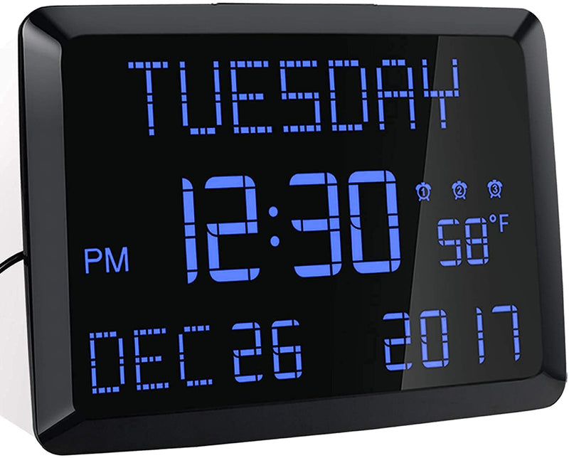 [Australia] - Digital Wall Clock, 11.5" Extra Large Display Calendar Alarm Day Clock with Date and Day of Week, Temperature, USB Charger & 3 Alarms, LED Desk Clock for Office,Living Room,Bedroom,Elderly 