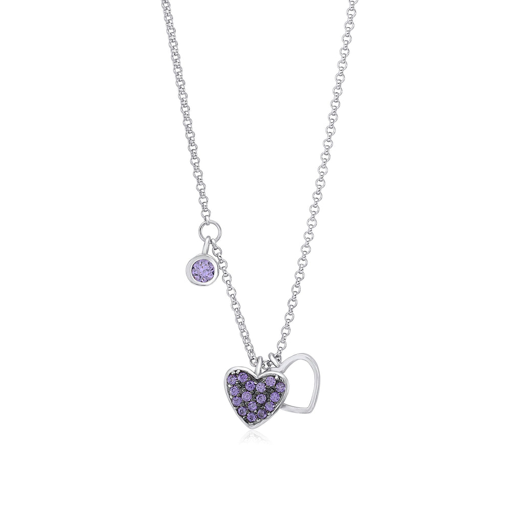 [Australia] - Sterling Silver 925 Double Star Pendant Necklace with Cubic Zirconia Dangle Accent on Rolo Chain 16" Italy UNICORNJ Double Heart - Purple 