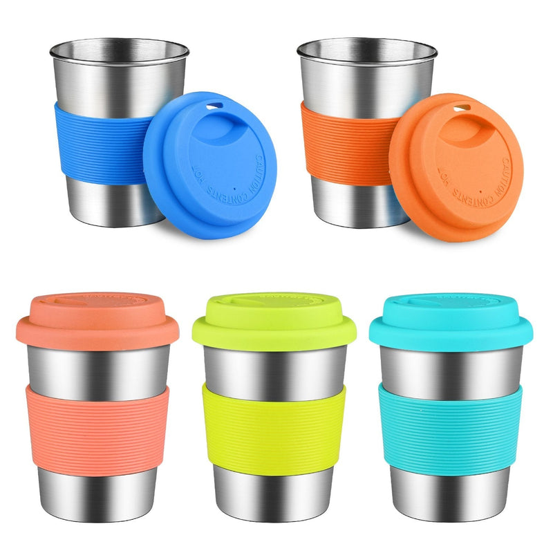 [Australia] - Kids Stainless Steel Cups With Silicone Lids & Sleeves, Kereda 5 Pack 8 oz. Drinking Tumblers Eco-Friendly BPA-Free for Children and Toddlers, Adults 