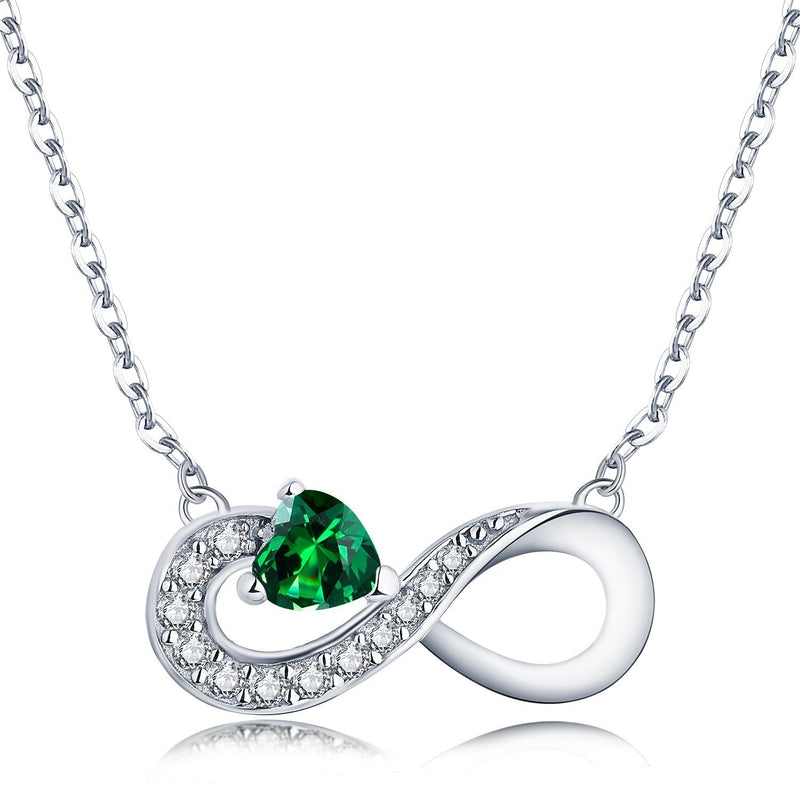 [Australia] - JO WISDOM 925 Sterling Silver Cubic Zirconia Infinity Heart Pendant Necklaces green 