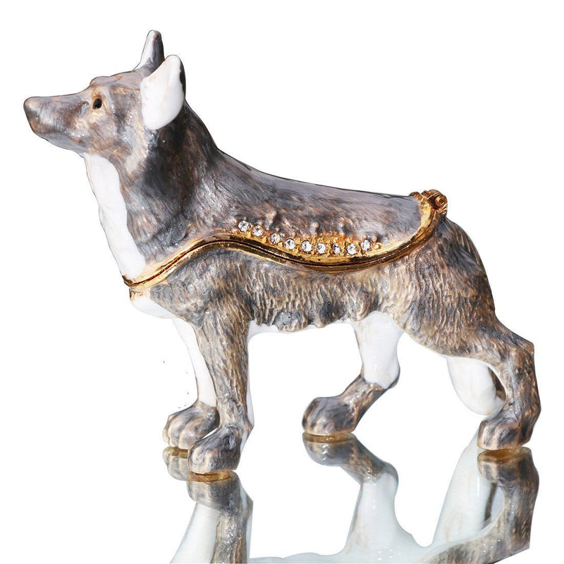 [Australia] - Waltz&F Gray wolf Trinket Box Hinged Hand-painted Figurine Collectible Ring Holder 