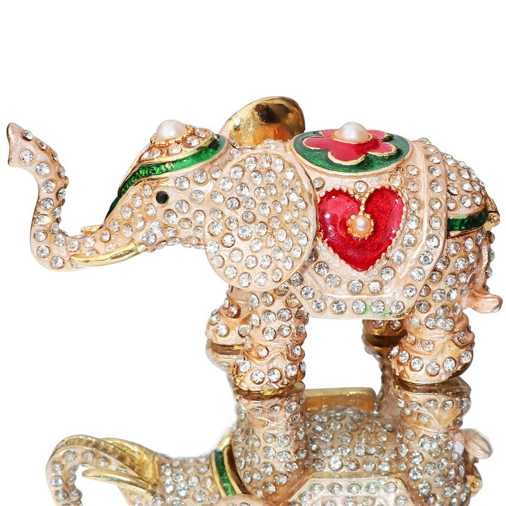 [Australia] - Waltz&F Hand Painted Enameled Red love heart elephant Decorative Hinged Jewelry Animal Trinket Box Unique Home Decor 