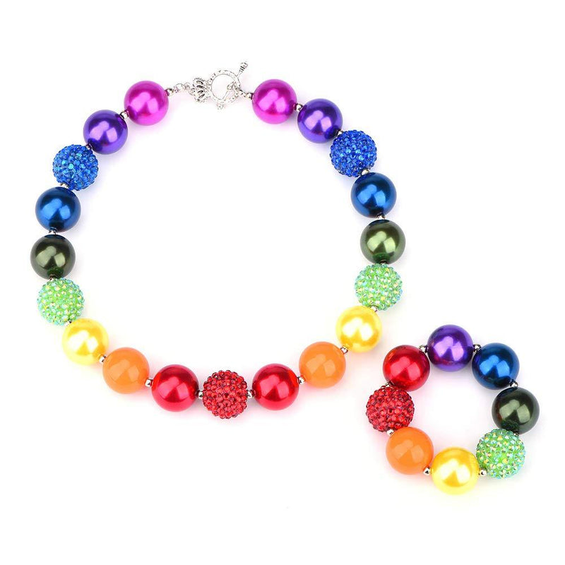 [Australia] - Bling Bling Chunky Bubblegum Necklace Rainbow Fashion Beads and Bracelet Set with Gift Box for Baby Girls 