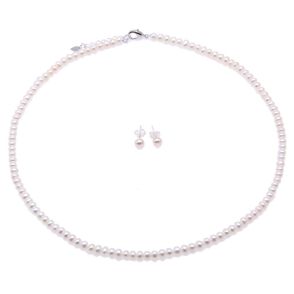 [Australia] - JYX Pearl Necklace Set 4-5mm White Freshwater Cultured Pearl Necklace and Bracele Jewelry Set4 