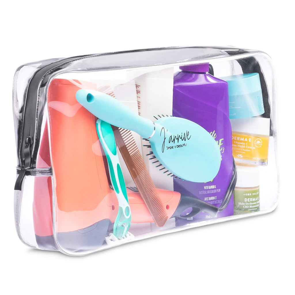 [Australia] - Extra-Large Capacity Clear Toiletry Travel Bag/Transparent Waterproof Leakproof/For Men and Women/Oversized (full size bottle hair dryer electric shaver) / Heavy Duty 