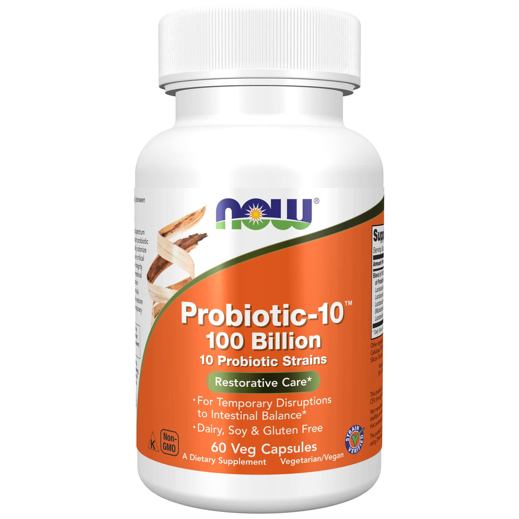 [Australia] - NOW Supplements, Probiotic-10™, 100 Billion, with 10 Probiotic Strains,Dairy, Soy and Gluten Free, Strain Verified, 60 Veg Capsules 