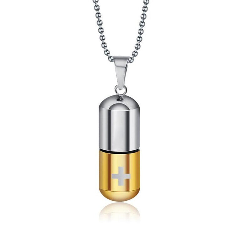 [Australia] - LAFATINA Medical Alert ID Pill Capsule Tube Pendant Necklace Men's Women Stainless Steel Pill Case Medical Alert Card Holder Pendant Necklace for Boys Girls Old gold 