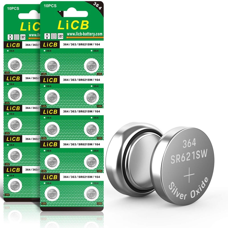 [Australia] - LiCB 20 Pack SR621SW 364 164 363 AG1 Battery 1.5V Button Cell Watch Batteries 