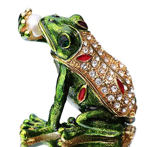 [Australia] - Waltz&F Kiss pearl frog Trinket Box Hinged Hand-painted Animal Figurine Collectible Ring Holder 