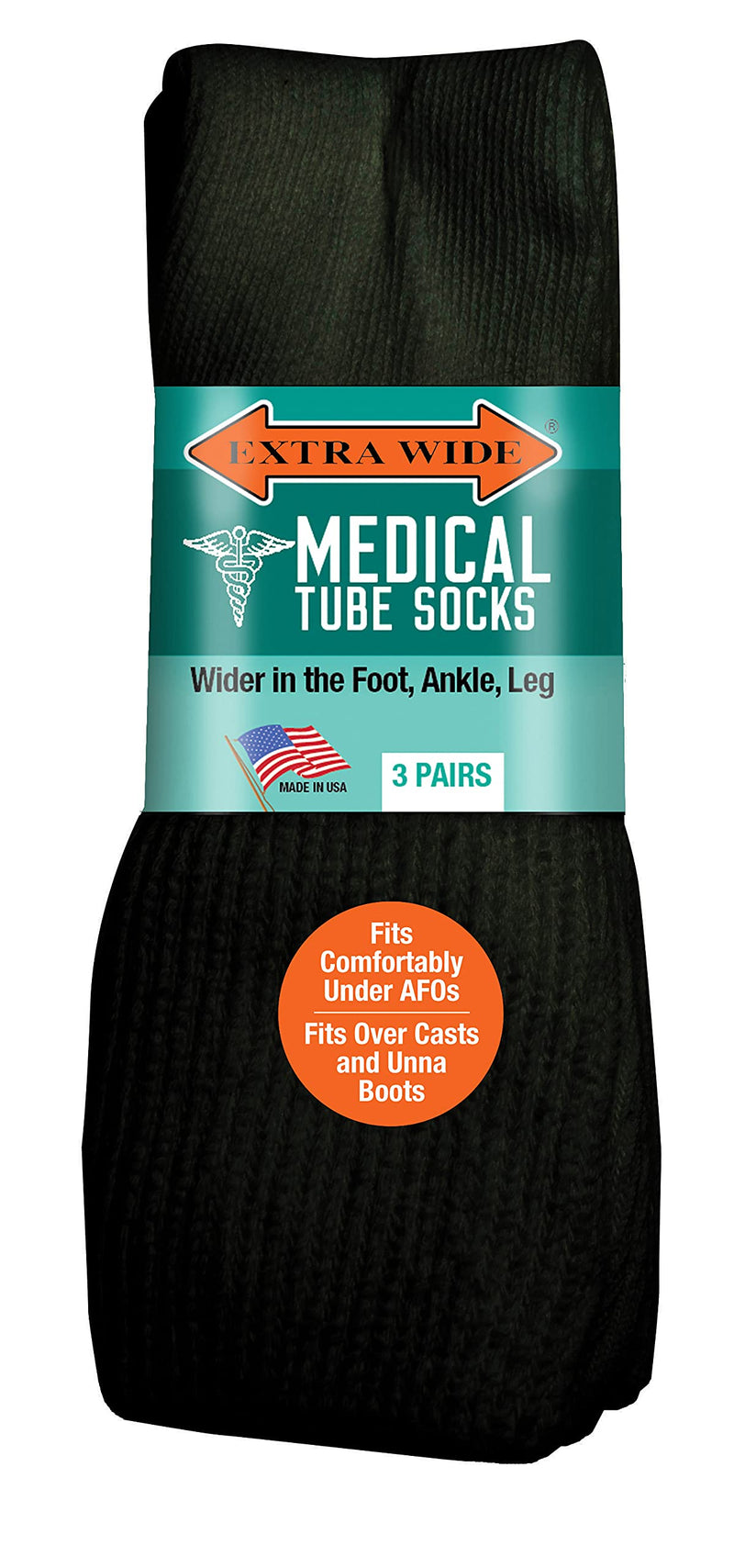 [Australia] - Unisex Extra Wide Diabetic Tube Socks (Pack of 3 Pairs) Fit Up to 4E/6E Foot & 22" Calf (Black) Black 