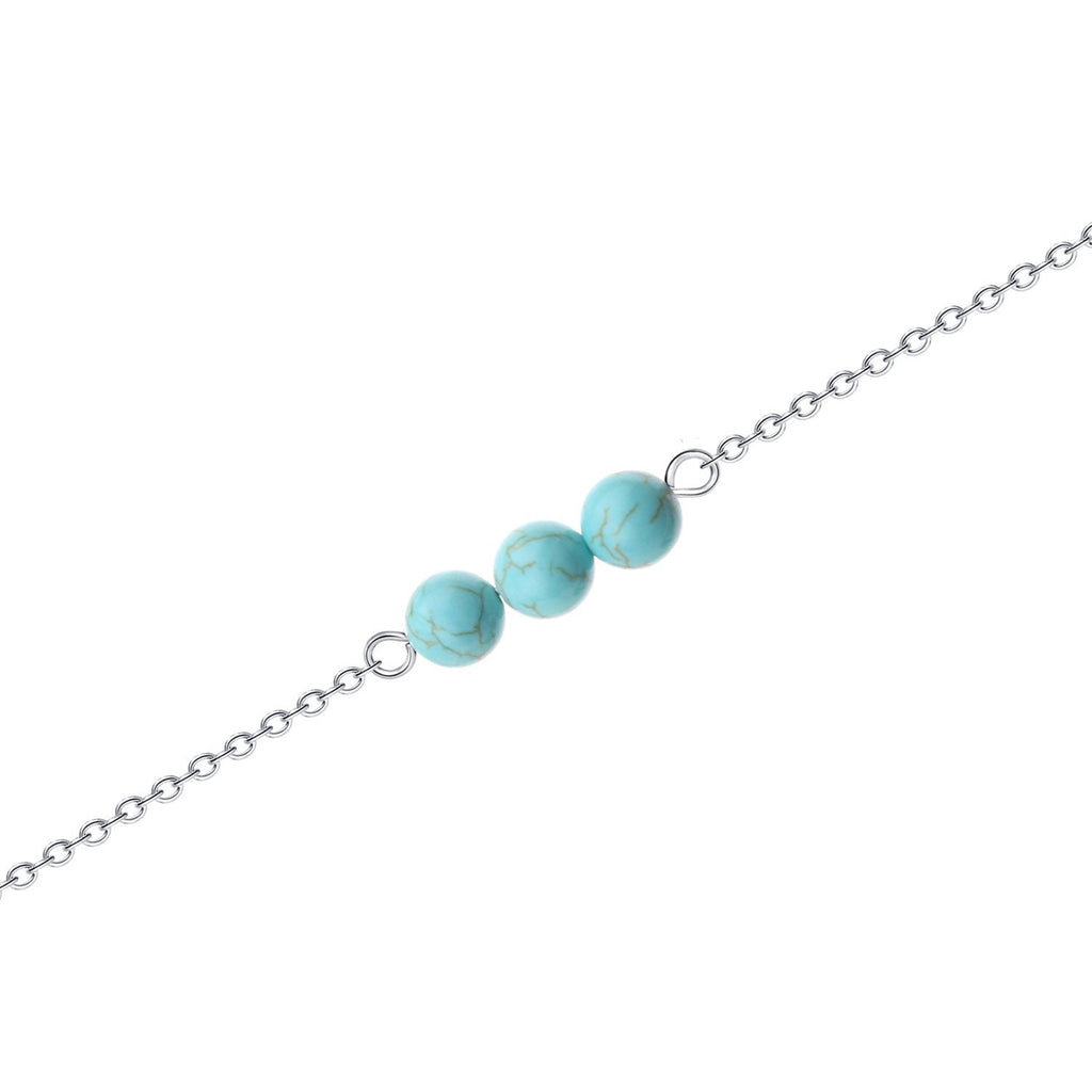 [Australia] - Fondgem Novelty Ivory Pearl Bar Necklace - Stainless Steel Small Three Beads Tiny Pearl Choker Jewelry for Women Silver Triple Turquoise 16 inch 