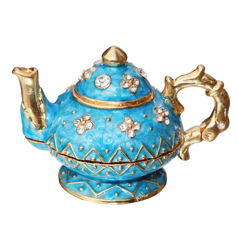 [Australia] - Waltz&F Retro light blue teapot Trinket Box Hinged Hand-painted Figurine Collectible Ring Holder 