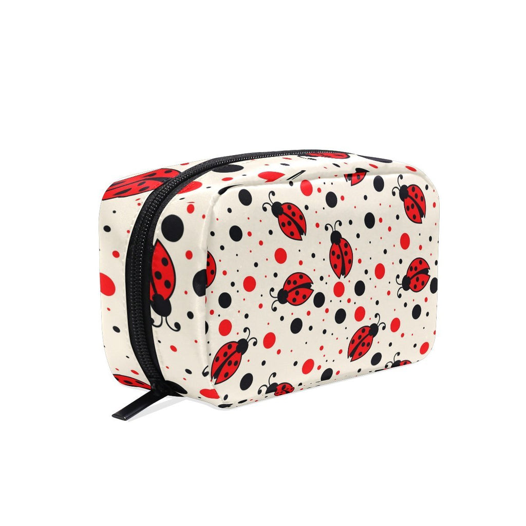 [Australia] - YZGO Red Black Polka Dots Ladybugs Cosmetic Pouch Waterproof Makeup Bag Organizer Travel Case 