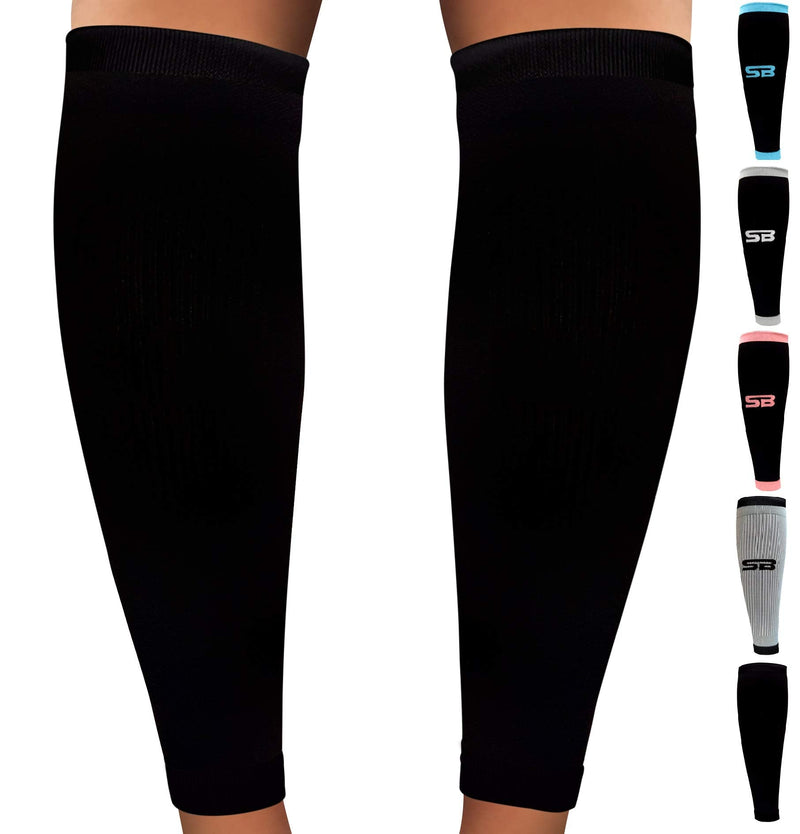 [Australia] - SB SOX Compression Calf Sleeves (20-30mmHg) for Men & Women - Perfect Option to Our Compression Socks - For Running, Shin Splint, Medical, Travel, Nursing, Cycling, and Leg Pain (Solid - Black, Large) Solid - Black 