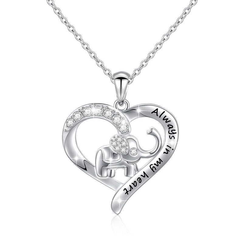 [Australia] - S925 Sterling Silver Lucky Elephant Love Heart Necklace for Women Daughter Girlfriend Always in My Heart Elephant 