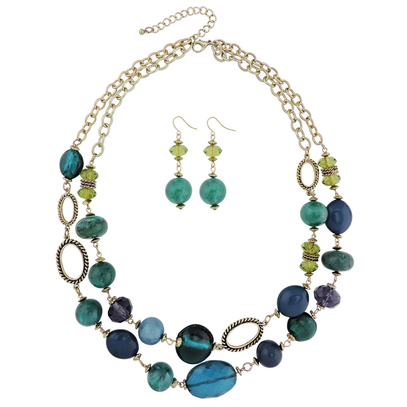 [Australia] - COIRIS Women's 2 Layer Beads Strand Statement Necklace with Earrings (N0003) 