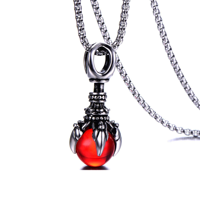 [Australia] - Fusamk Punk Rock Titanium Steel Dragon Claw Crystal Ball Pendant Necklace,24" Link Chain Red Crystal Ball 