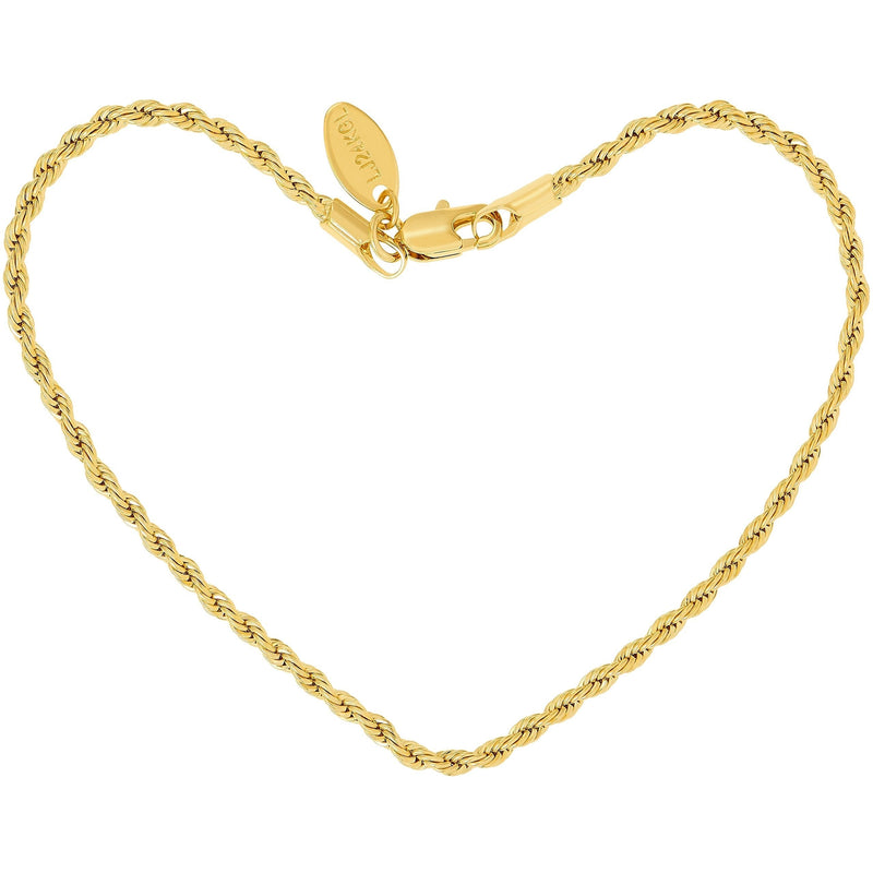 [Australia] - Lifetime Jewelry 2mm Rope Chain Anklet for Women & Men 24k Gold Plated Bracelet 10.0 Inches 