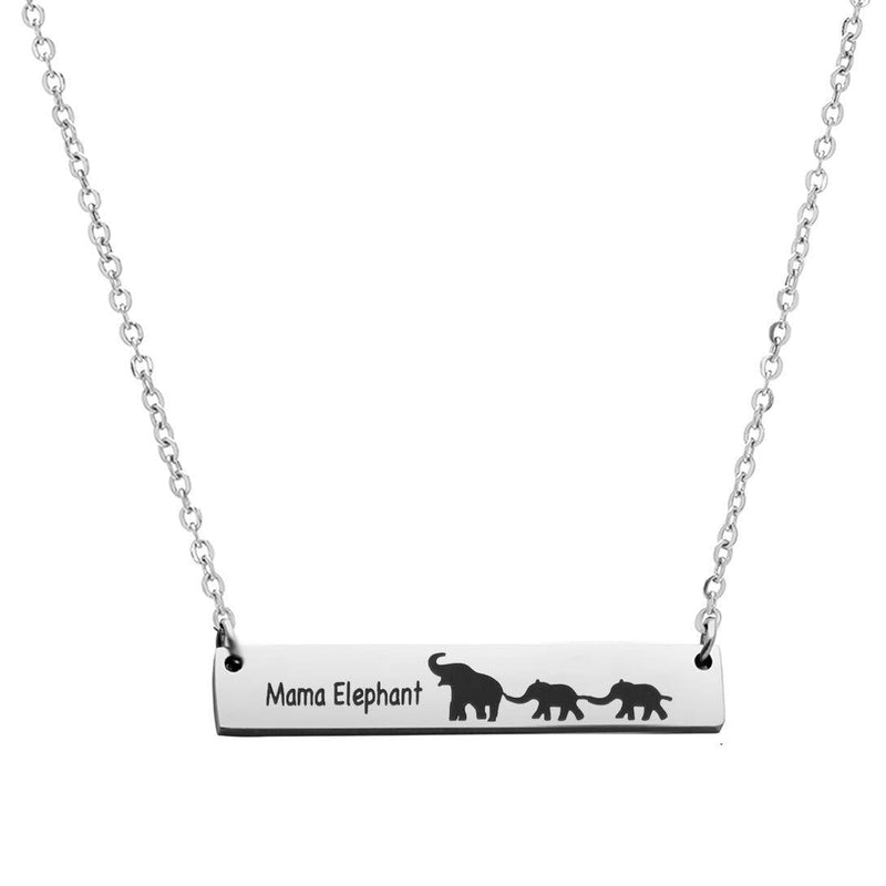 [Australia] - Kingmaruo Mama Bear / Wolf / Elephant Necklace Mama Baby Bar Pendant Necklace Gift for Mom Family Mama Elephant + Two Baby Elephants 