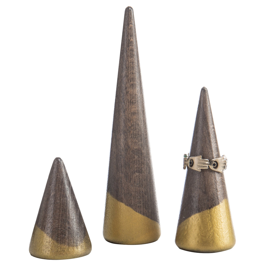 [Australia] - MyGift Wooden Cone Ring Holders with Gold-Tone Accents, Set of 3 