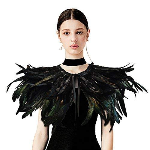 [Australia] - HOMELEX Gothic Black Natural Feather Cape Shawl with Choker Collar Style-1 