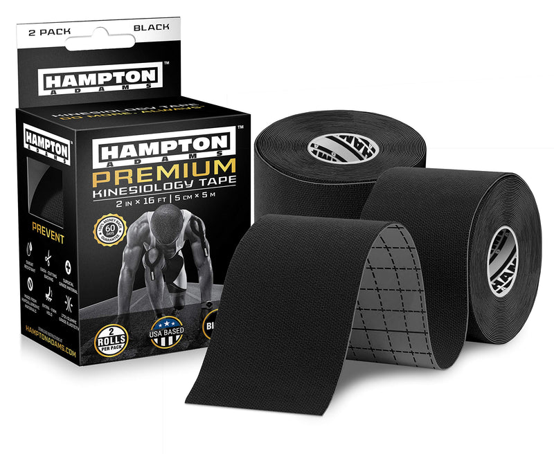 [Australia] - (2 Pack) Kinesiology Tape for Physical Therapy Sports Athletes – Latex Free Elastic, 16ft Water Resistant Kinetic Uncut Kinesiology Tape for Knee Pain, Elbow & Shoulder Muscle - Black 2 Count (Pack of 1) 