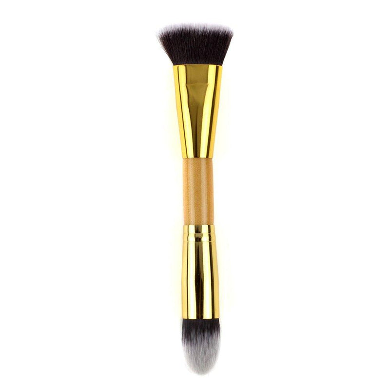 [Australia] - NMKL38 Double Ended Contour Highlight Makeup Brush for Cream, Powder, Foundation, Bronzer and Concealer Blending, Contouring and Highlighting Cosmetics Brush - Vegan and Cruelty Free Gold 