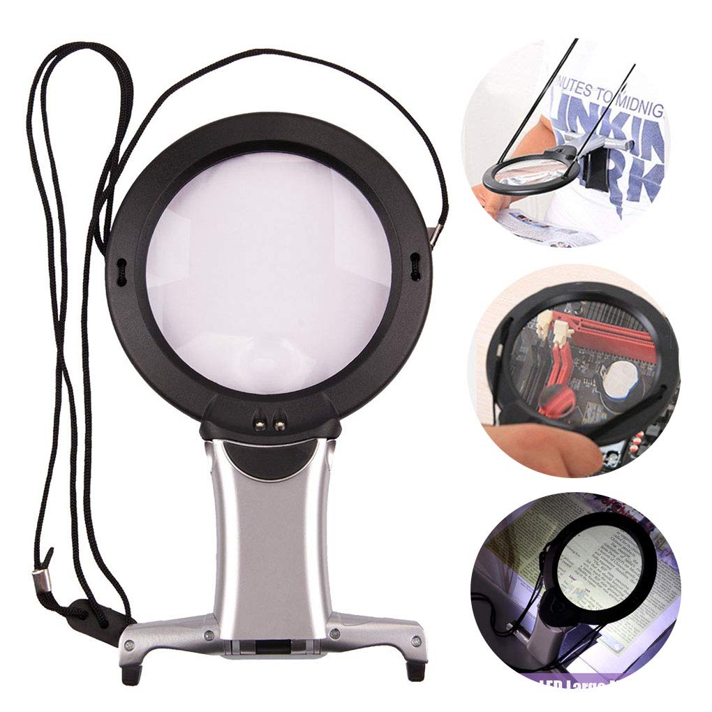 [Australia] - Neck Wear Magnifying Glass Hands Free High Clarity Double Lens Reading Magnifying Glass Chest Hanging Magnifier Light Loupe Old People Embroidery Weaving Tools for Visually Impaired Low Vision 