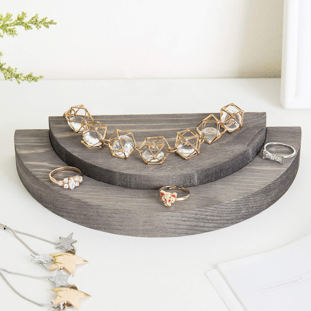[Australia] - MyGift Rustic Gray Wood Semicircle Jewelry Display Board 