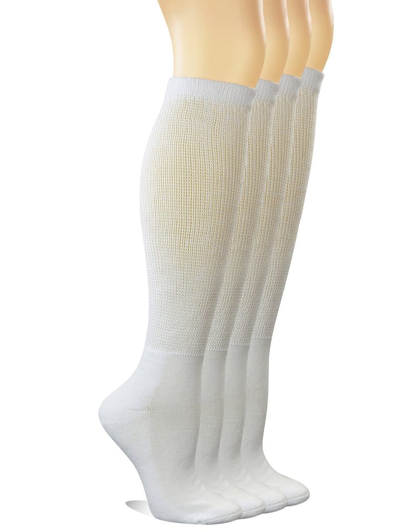 [Australia] - Yomandamor Women's Non-binding Cotton Knee-Hi Diabetic Socks Boot Socks with Cushion Sole and Seamless Toe,4 Pairs L Size 9-11 4 Pairs Solid White 