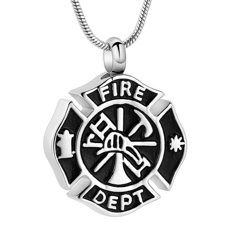 [Australia] - memorial jewelry Firefighter Fire Dept Round Cremation Pendant Cremation Jewelry for Ashes Black 