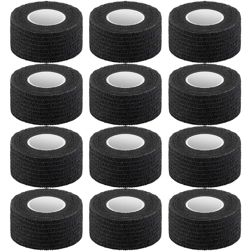 [Australia] - Pangda 12 Pieces Adhesive Bandage Wrap Stretch Self-Adherent Tape for Sports, Wrist, Ankle, 5 Yards Each (1 Inch, Black) 1 Inch (Pack of 12) 