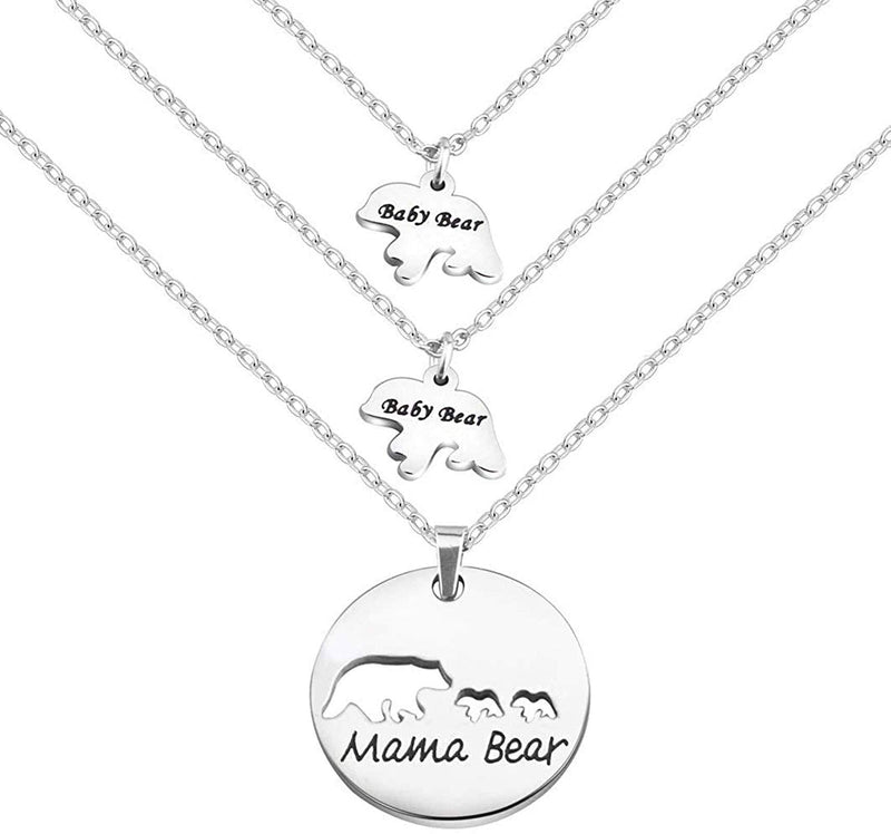 [Australia] - Zuo Bao Mama Bear and Baby Bear Necklace Set Mother Daughter Necklace Mom Jewelry Silver-2 cubs 