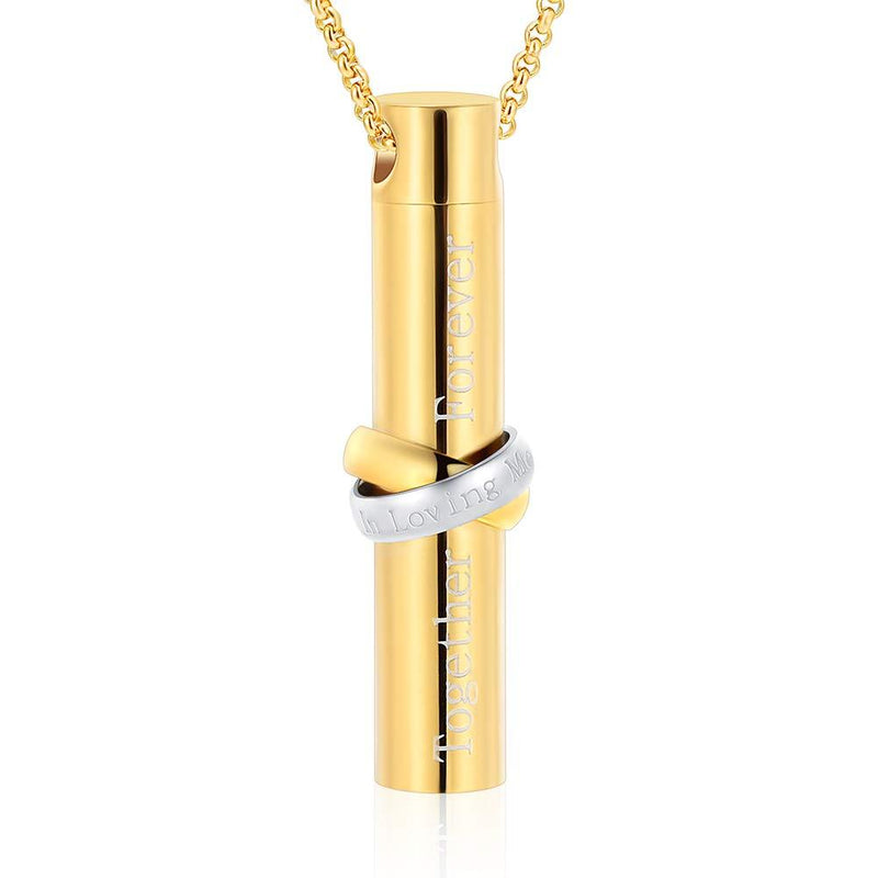 [Australia] - Hearbeingt Cremation Jewelry for Ashes, with Engraved 'in Loving Memory Together Forever', Cylinder Memorial Urn Necklace for Women for Men, Keepsake Pendant Made of 316 Stainless Steel Gold 