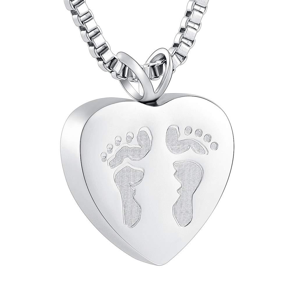 [Australia] - XSMZB Always in My Heart Baby Feet Ashes Keepsake Urn Pendant Necklace Cremation Urns Memorial Jewelry Silver 