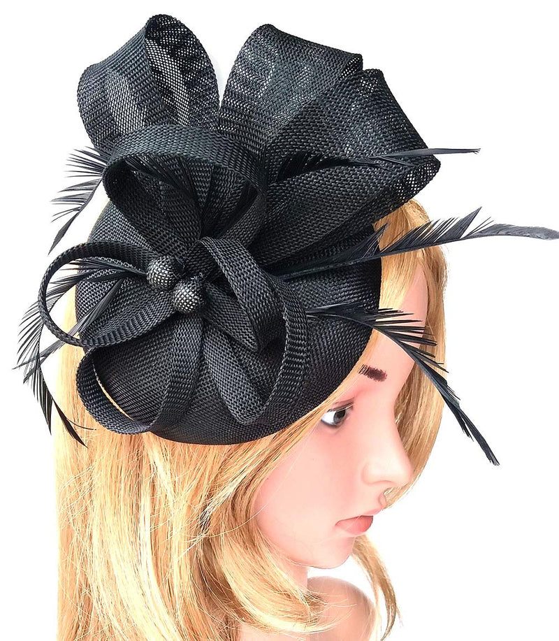 [Australia] - Biruil Women's Fascinator Hat Imitation Sinamay Feather Tea Party Pillbox Flower Derby A Black 