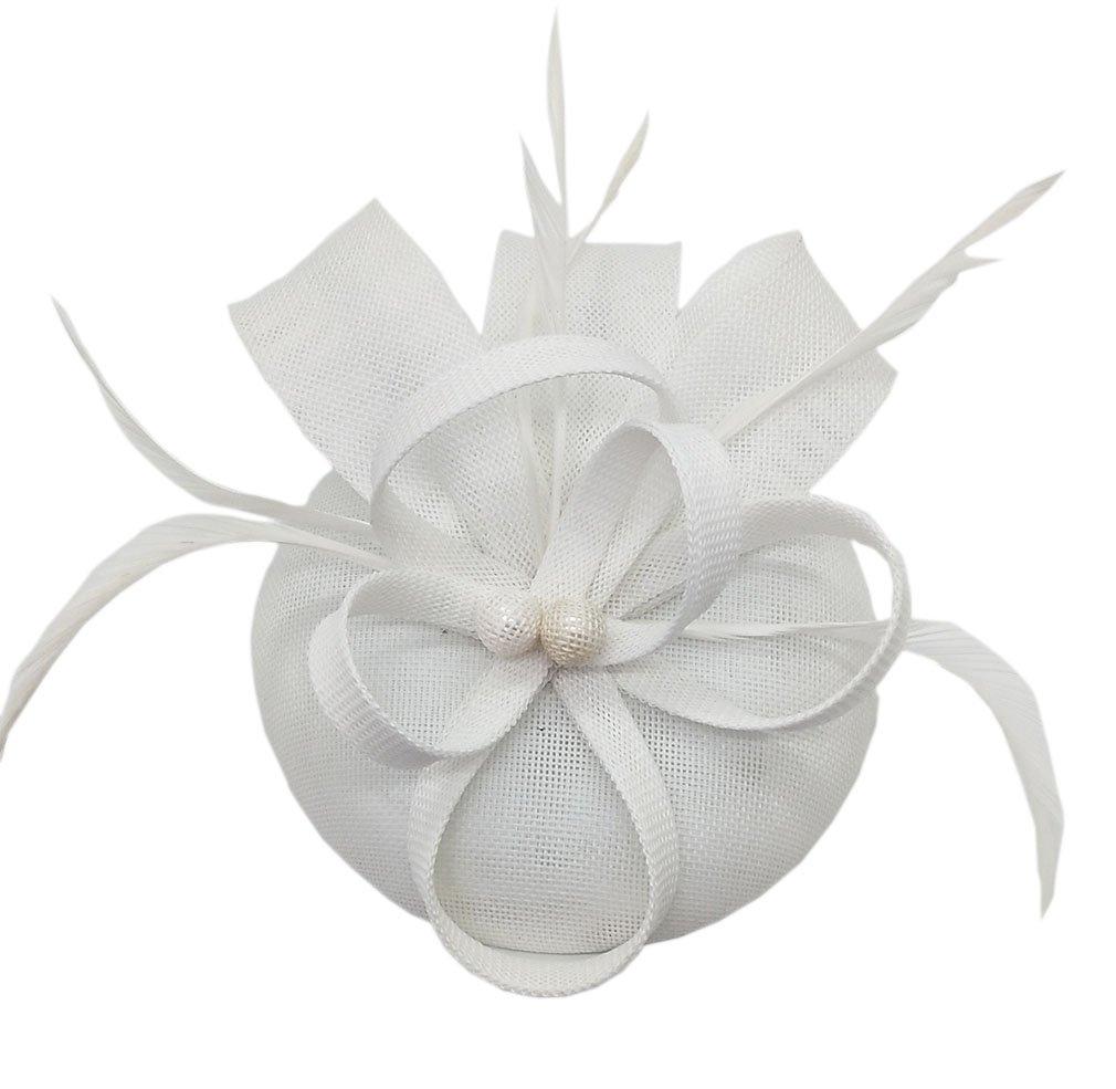 [Australia] - Biruil Women's Fascinator Hat Imitation Sinamay Feather Tea Party Pillbox Flower Derby A White 
